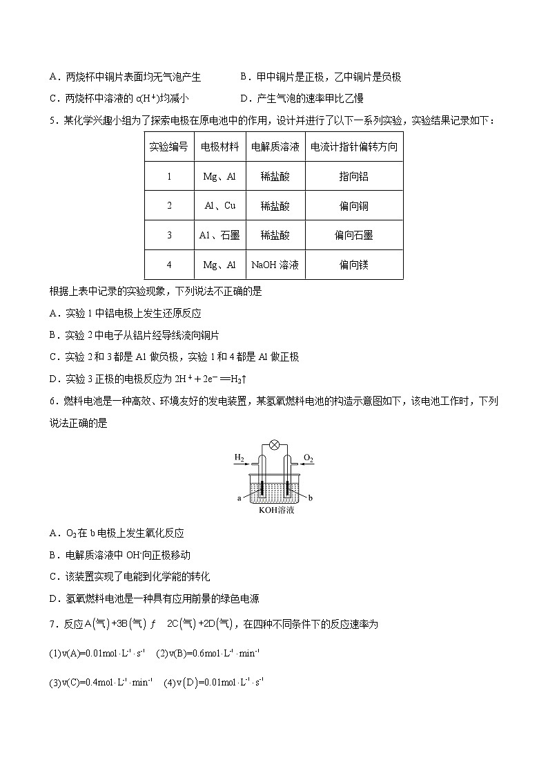 第六章 化学反应与能量（B卷·能力提升练）-【单元测试】2022-2023学年高一化学分层训练AB卷（人教版2019必修第二册）02