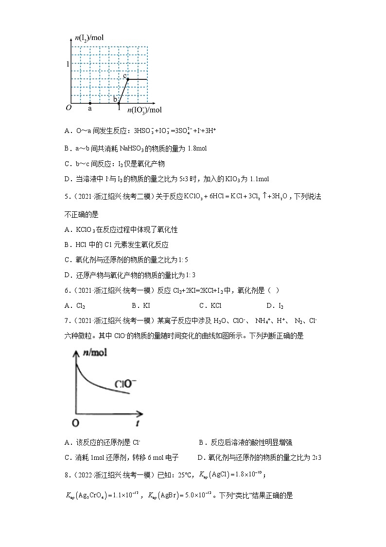 浙江省绍兴市高考化学三年（2020-2022）模拟题分类汇编-14氧化还原反应第2页