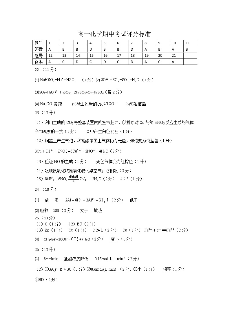 新疆乌鲁木齐市重点中学2022-2023学年高一下学期期中考试化学试题（Word版含答案）01