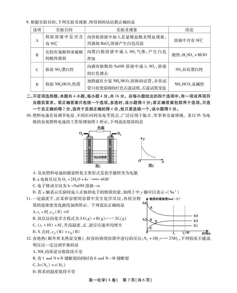 2023安徽省鼎尖名校联盟高一下学期4月联考试题化学（A卷）PDF版无答案03