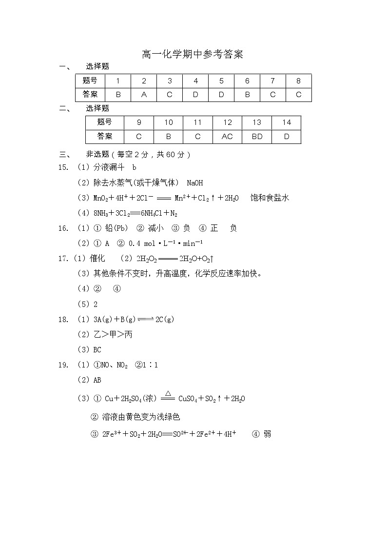 海南省华中师范大学琼中附属中学2021-2022学年高一下学期期中检测化学试题01