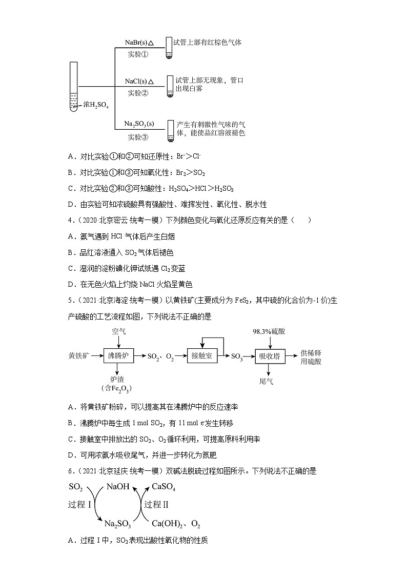 北京市高考化学三年（2020-2022）模拟（一模）题分类汇编-10氧族元素及其化合物第2页