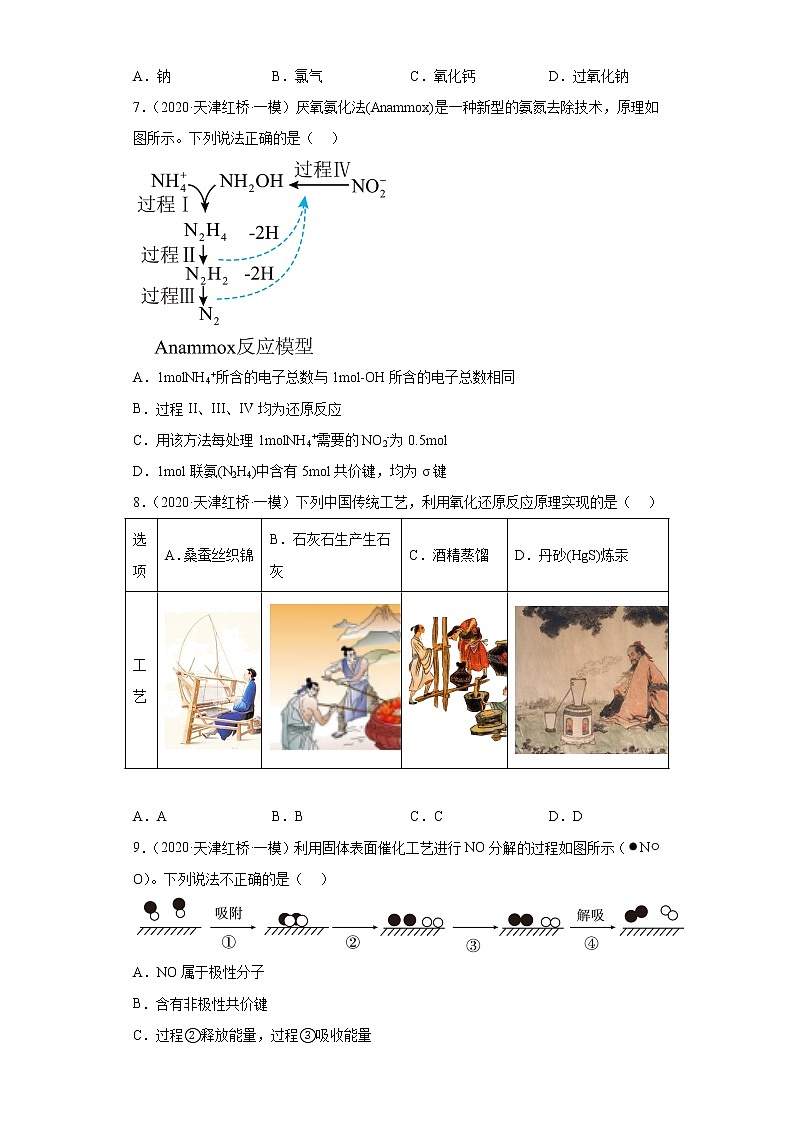 天津高考化学三年（2020-2022）模拟题分类汇编-10氧化还原反应（1）02