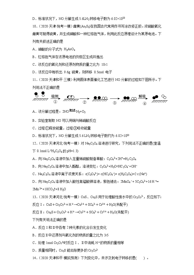 天津高考化学三年（2020-2022）模拟题分类汇编-10氧化还原反应（1）03