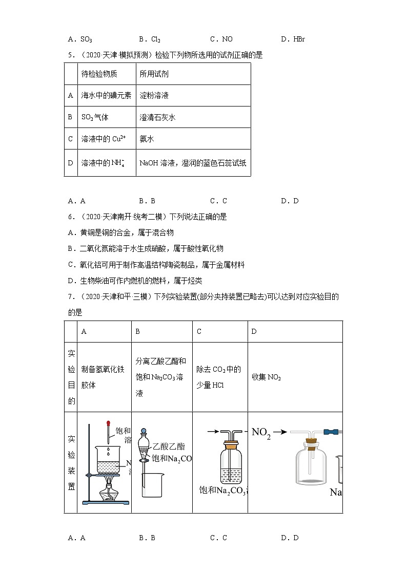 天津高考化学三年（2020-2022）模拟题分类汇编-15氮族元素及其化合物（2）02