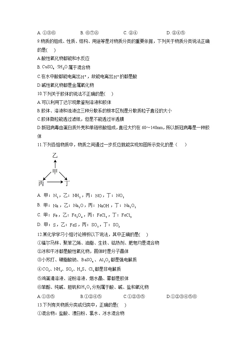 2023届新高考化学一轮复习物质的分类及转化单元测试含答案第2页