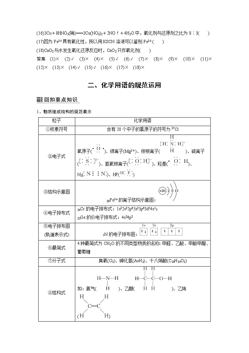 2023届高考化学考前静悟 专题1　化学基本概念　化学用语03