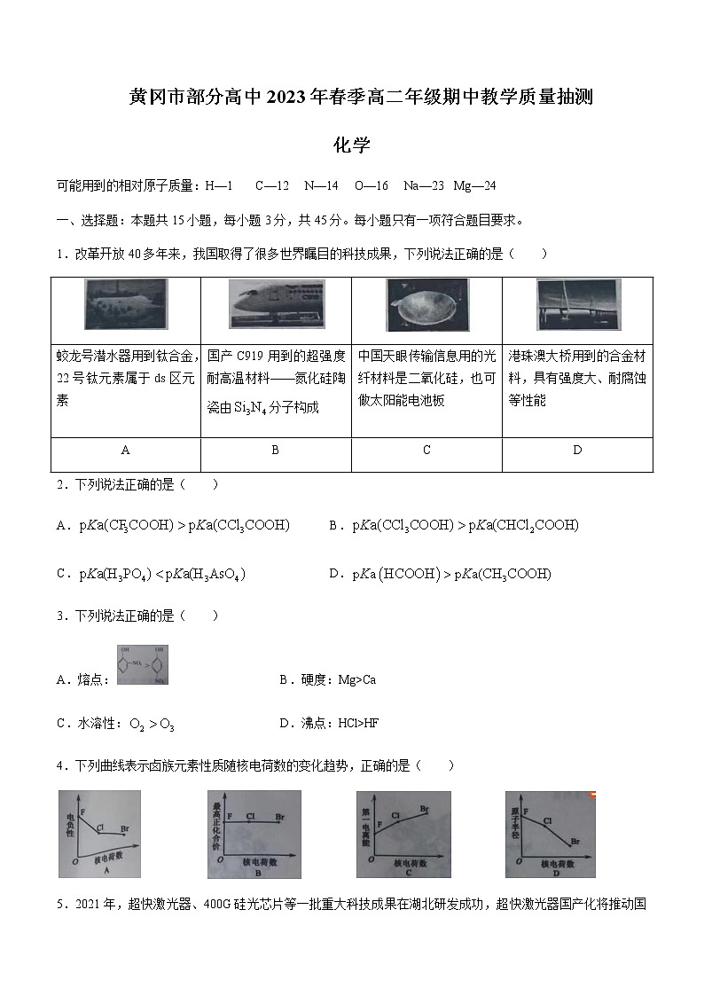 湖北省黄冈市十一校2022-2023学年高二下学期期中联考化学试题含答案01