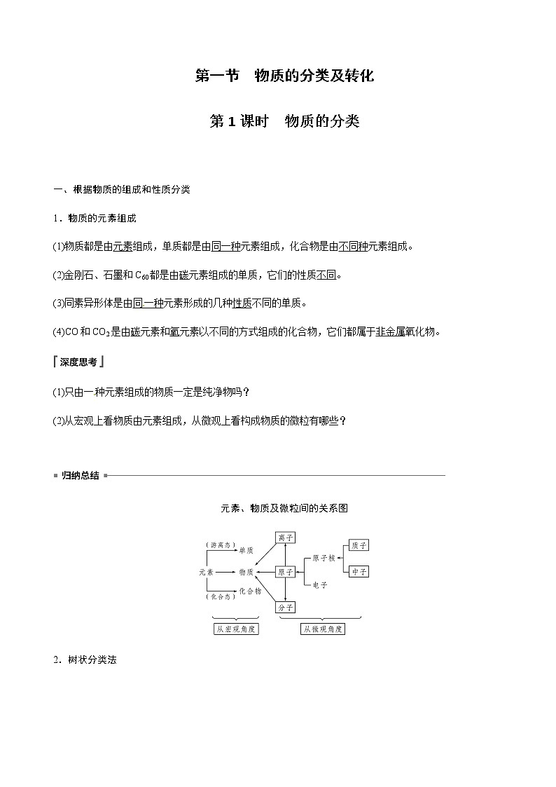 高中化学新版必修一 第01讲  物质的分类提升版 试卷01