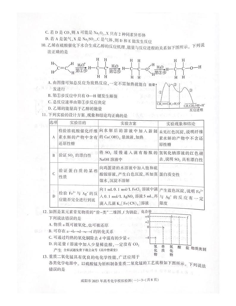 2023届陕西省咸阳市高考模拟检测（一）化学试题 PDF版03