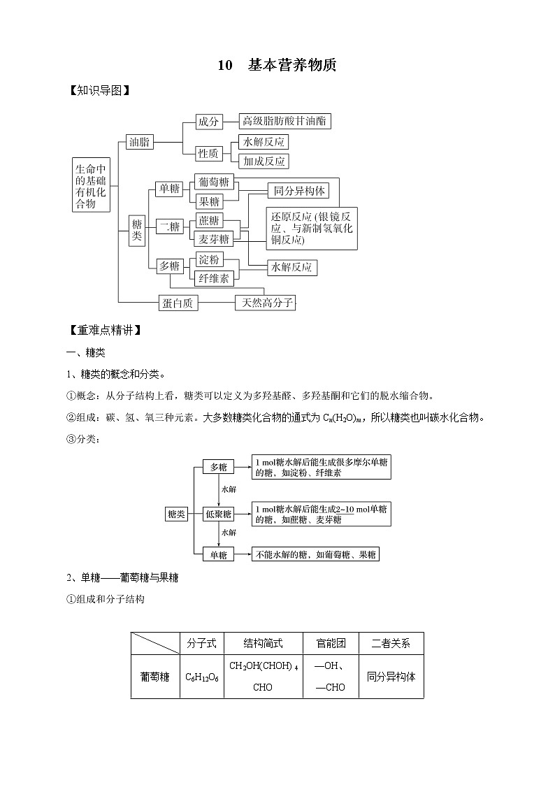高中化学新版必修二  第10讲 基本营养物质基础版 试卷01