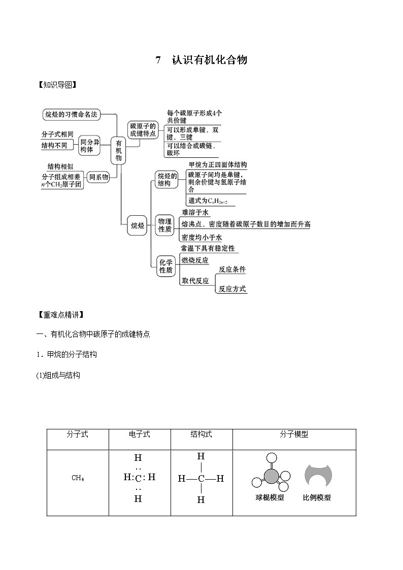 高中化学新版必修二  第07讲 认识有机物教师基础版第1页