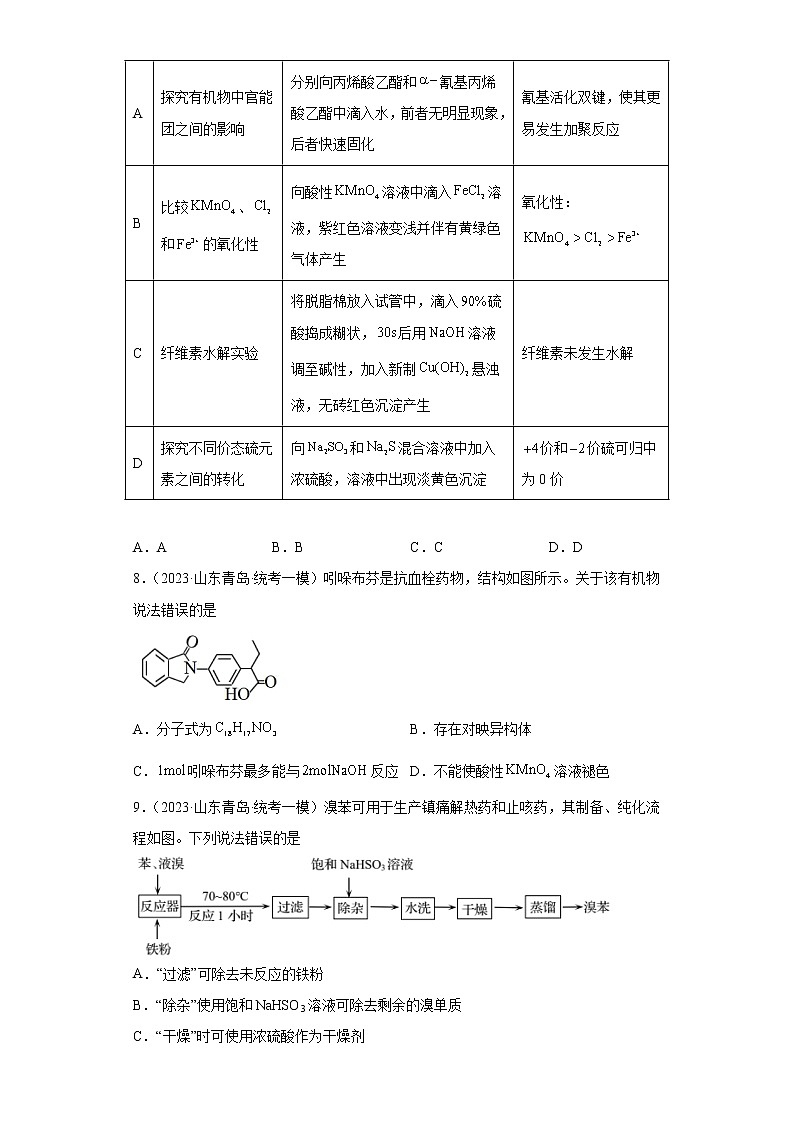 山东省青岛市2021届-2023届高考化学三年模拟（一模）按题型分类汇编-01选择题第3页