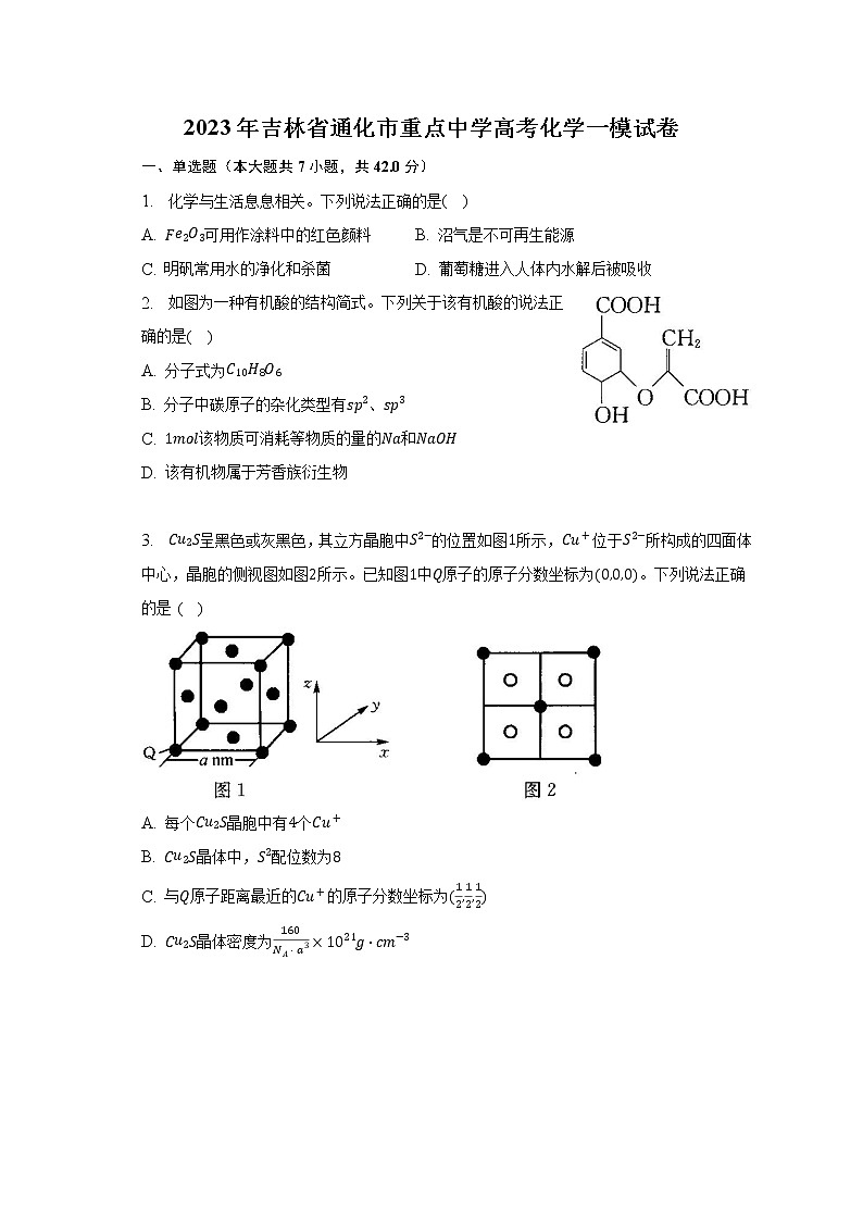 2023年吉林省通化市重点中学高考化学一模试卷及答案解析01