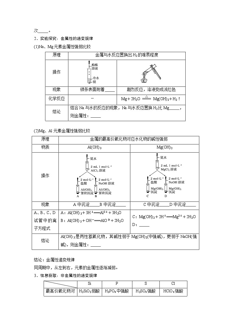 第4章 第2节 第1课时　元素性质的周期性变化规律 学案（学生版）2022-2023学年高一化学人教版（2019）必修第一册第3页