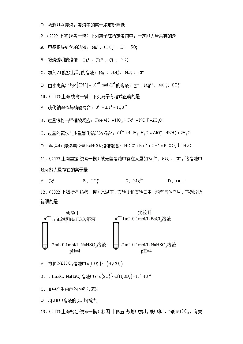 上海高考化学三年（2020-2022）模拟题分类汇编-08离子反应（1）第3页