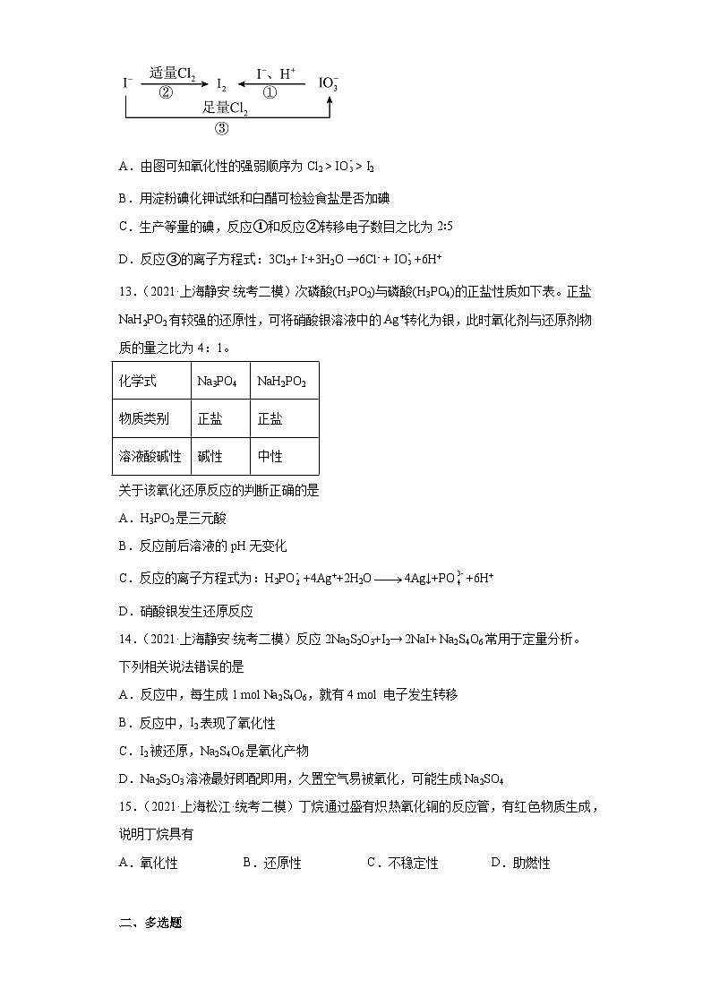 上海高考化学三年（2020-2022）模拟题分类汇编-18氧化还原反应（5）第3页