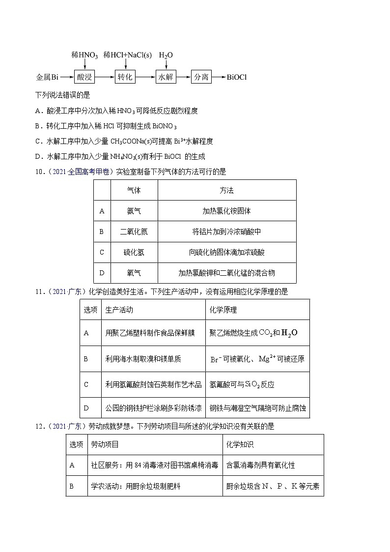 专题05 元素及其化合物——【全国通用】2020-2022三年高考化学真题分类汇编（原卷版+解析版）03