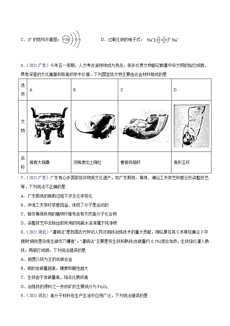 专题01 STSE 化学用语——【新高考专用】三年（2020-2022）高考真题化学分类汇编（原卷版+解析版）02