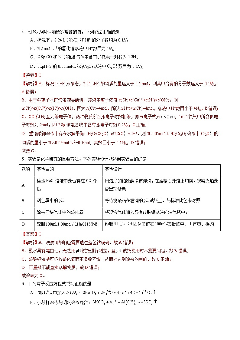 2023年高考考前押题密卷：化学（湖南卷）（全解全析）03