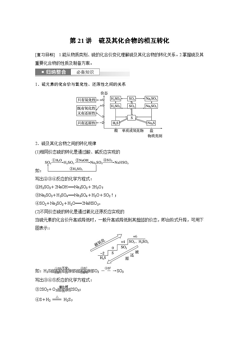 2024高考化学一轮复习讲义（步步高版）第4章 第21讲　硫及其化合物的相互转化01