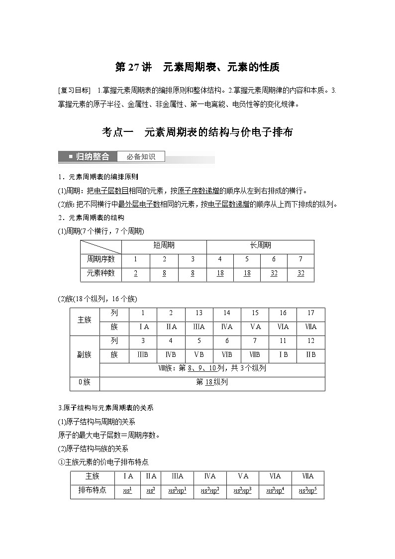 2024高考化学一轮复习讲义（步步高版）第5章 第27讲　元素周期表、元素的性质第1页