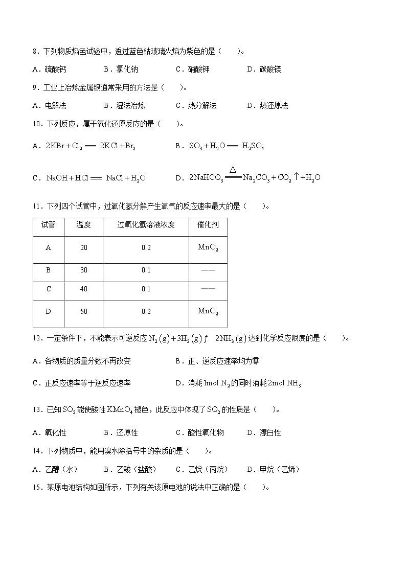 湖南省长沙市宁乡市2022-2023学年高一下学期5月学业水平模拟考试化学试题（Word版含答案）02