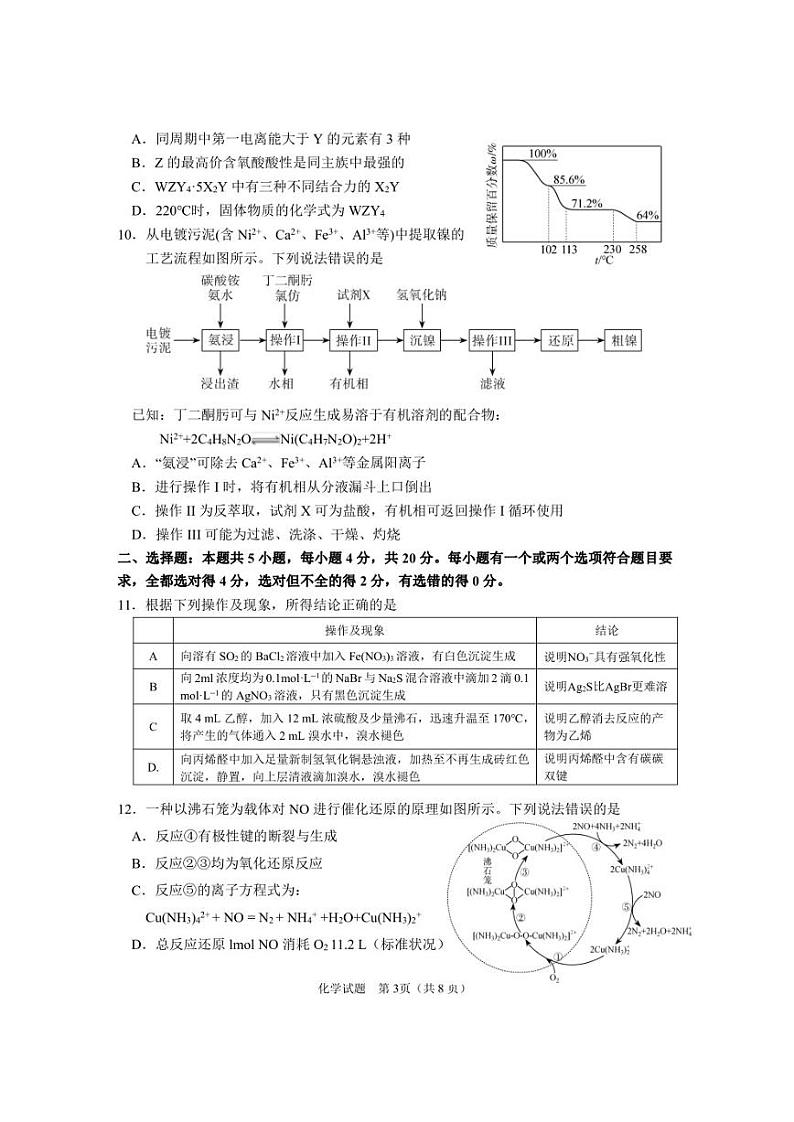 山东省淄博市2023年高考模拟考试化学试题03