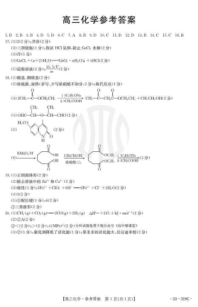 化学319C答案第1页