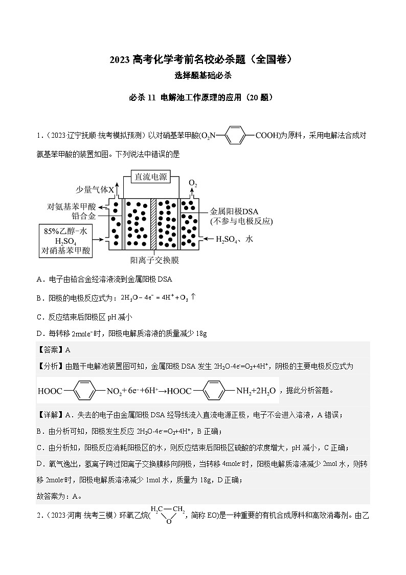 必刷题11 电解池工作原理的应用——【高考三轮冲刺】2023年高考化学考前20天冲刺必刷题（全国卷）（解析版）第1页