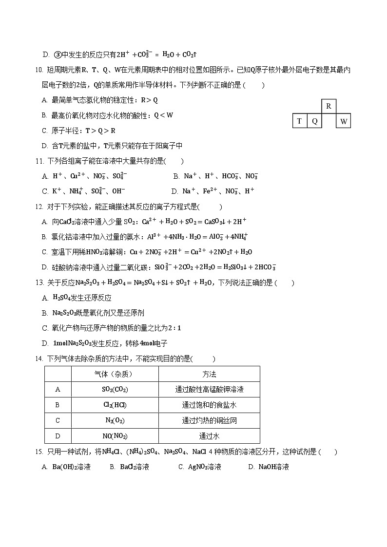 大理州民族中学2022-2023学年下学期期中考高一化学试卷第3页