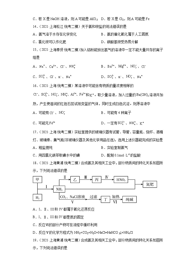 上海高考化学三年（2020-2022）模拟题分类汇编-30氮族元素及其化合物（4）第3页