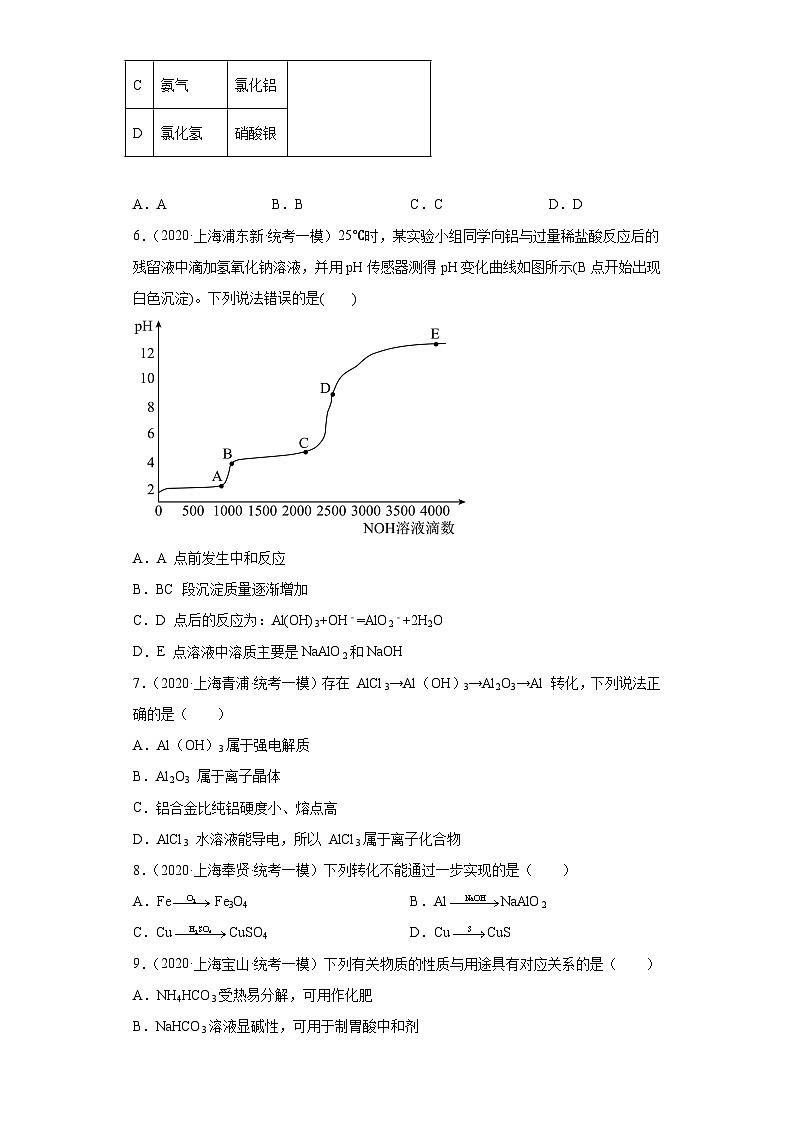 上海高考化学三年（2020-2022）模拟题分类汇编-47铝及其化合物（5）第2页