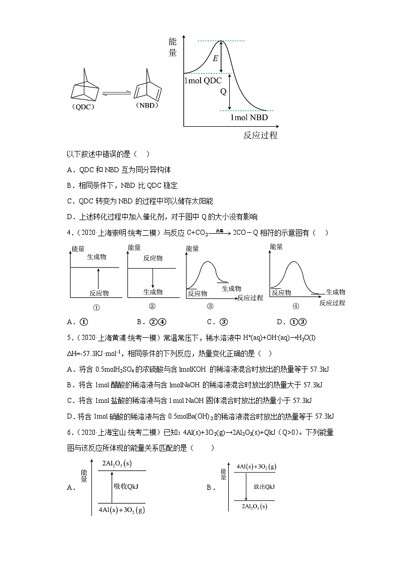 上海高考化学三年（2020-2022）模拟题分类汇编-58化学反应的热效应（5）02