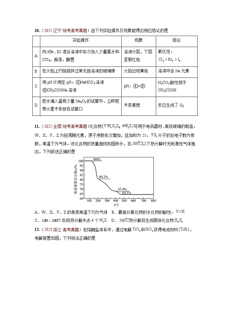 真题重组卷05——2023年高考化学真题汇编重组卷（全国卷专用）02