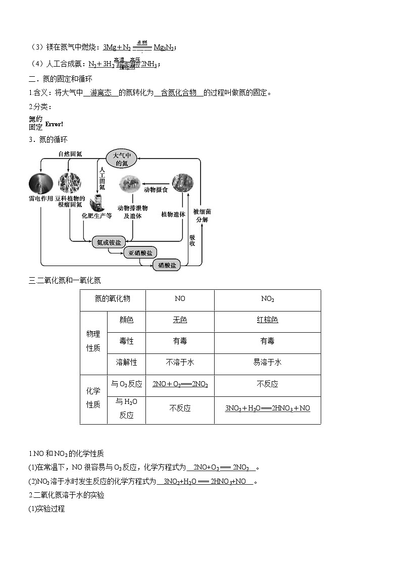5.2.1 氮气  氮的氧化物（精品学案）-高一化学同步学习高效学讲练（人教版必修第二册）第2页
