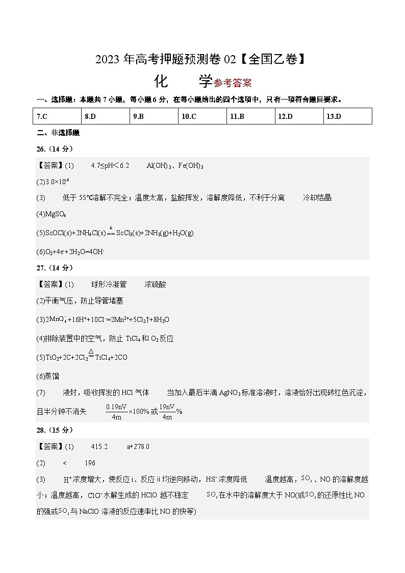2023年高考化学押题卷02（全国乙卷）（含考试版、全解全析、参考答案、答题卡）01