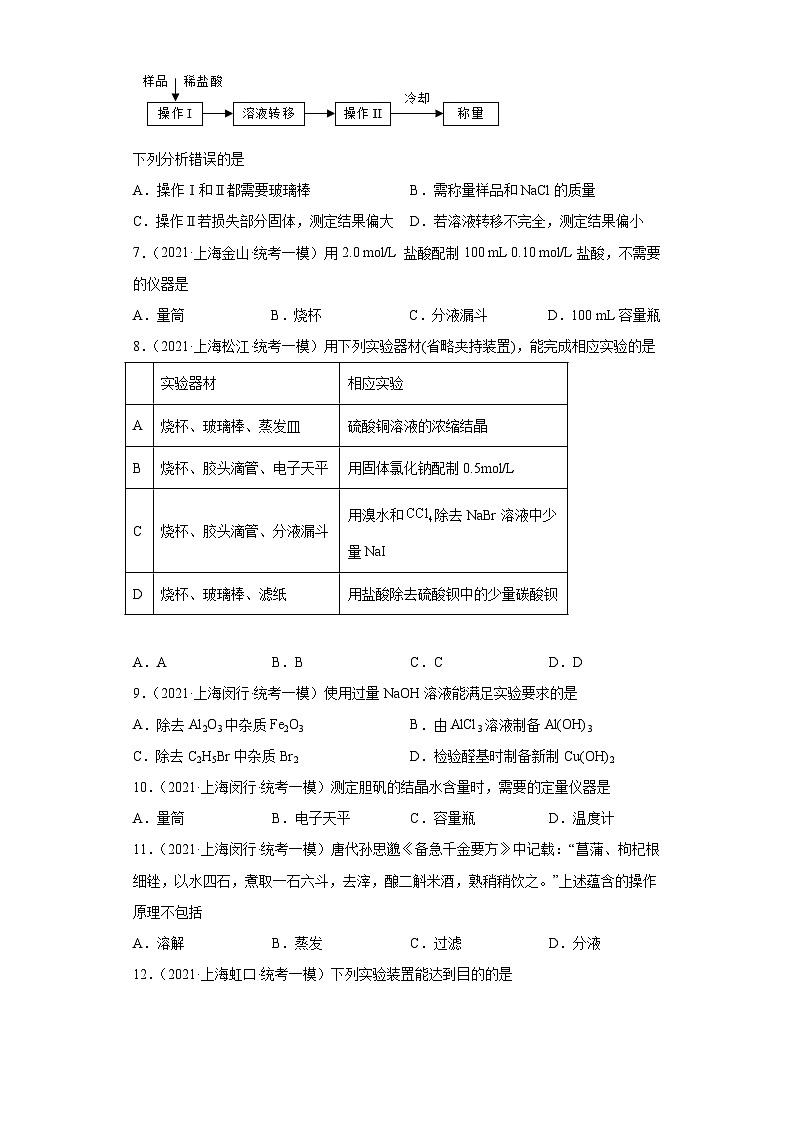 上海高考化学三年（2020-2022）模拟题分类汇编-147化学实验基础（10）第2页