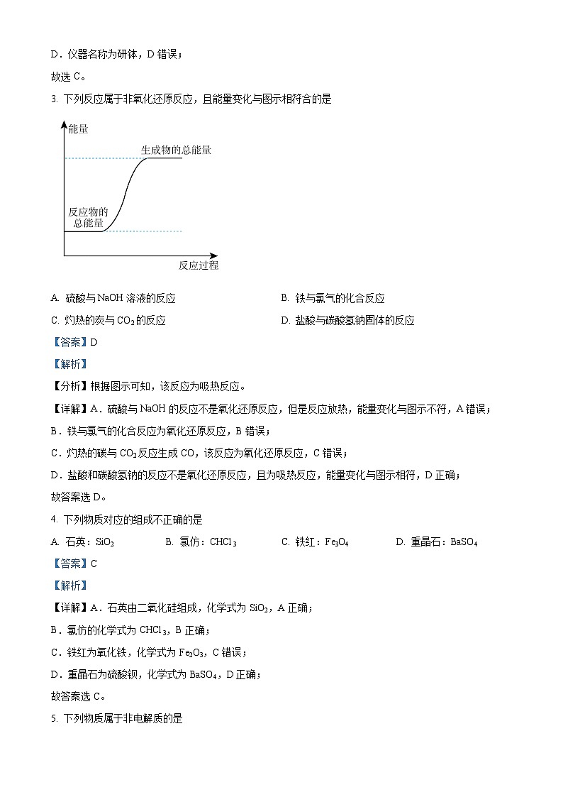 浙江省浙南名校联盟2022-2023学年高一化学下学期期中联考试题（Word版附解析）02