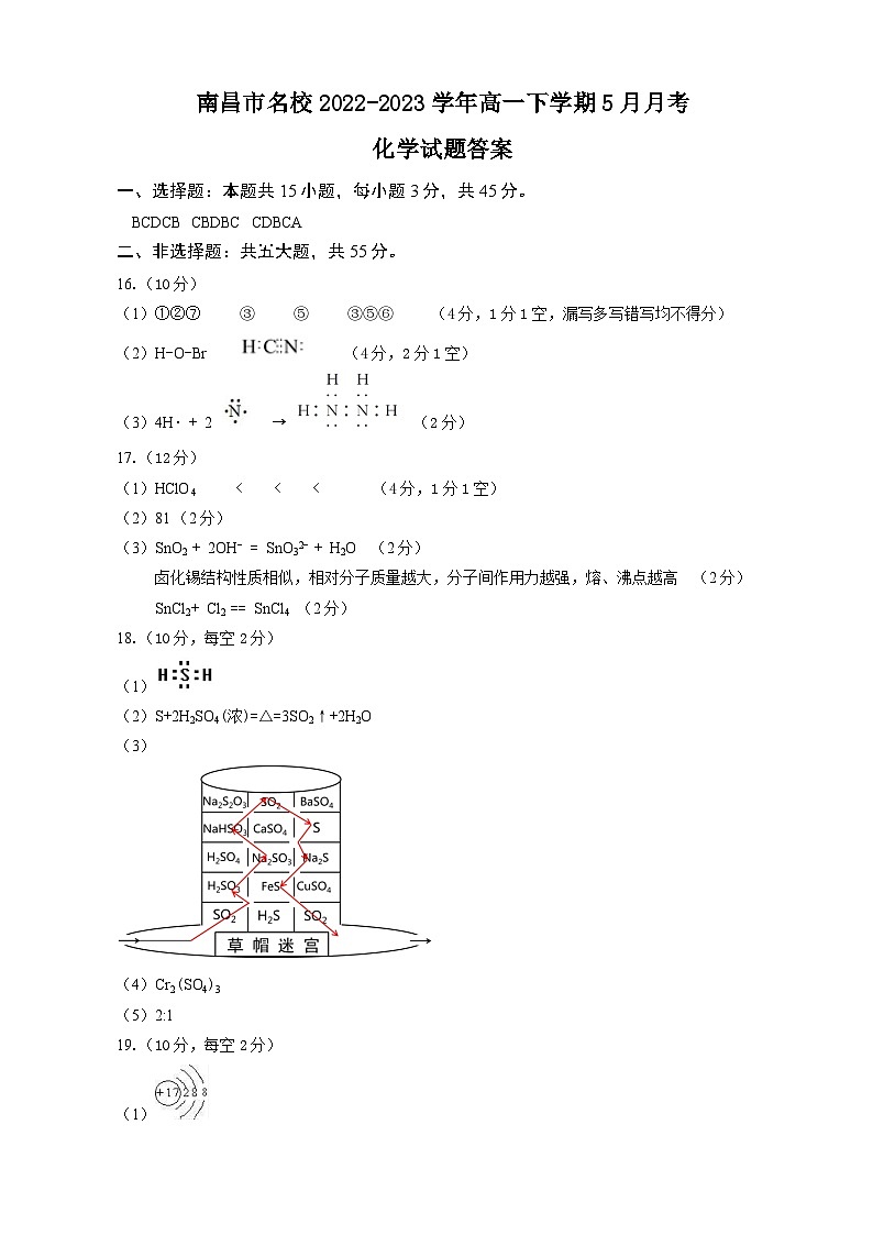 江西省南昌市名校2022-2023学年高一下学期5月月考化学试题（Word版含答案）01