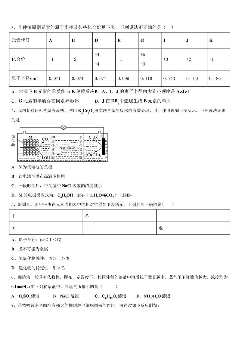2023学年安徽省马鞍山二中、安师大附中高三第二次模拟考试化学试卷(含解析)02