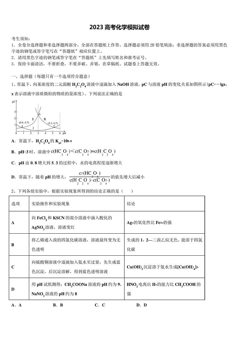 2023学年宁夏银川市高考冲刺模拟化学试题含解析01