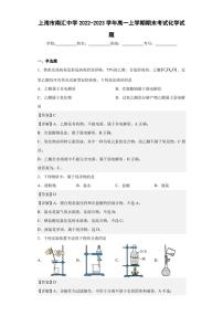 2022-2023学年上海市南汇中学高一上学期期末考试化学试题(解析版)