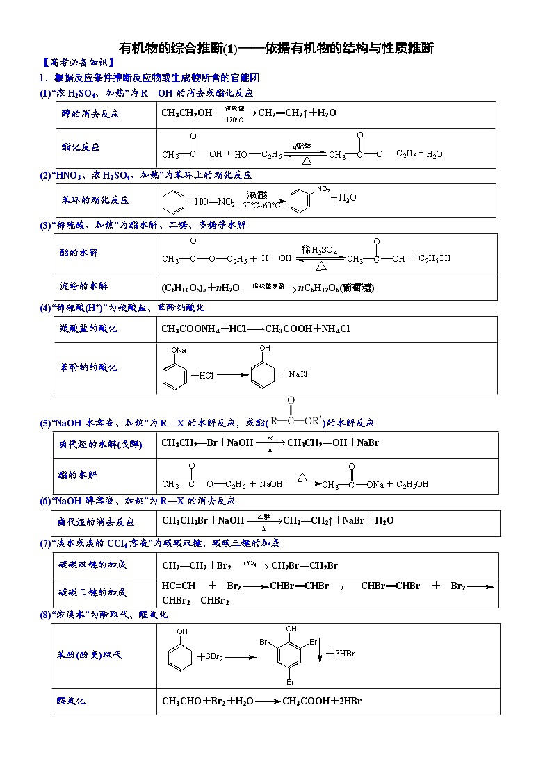 01    有机物的综合推断(1)——依据有机物的结构与性质推断 （附答案解析）-备战2023年高考化学大题逐空突破系列（全国通用）第1页
