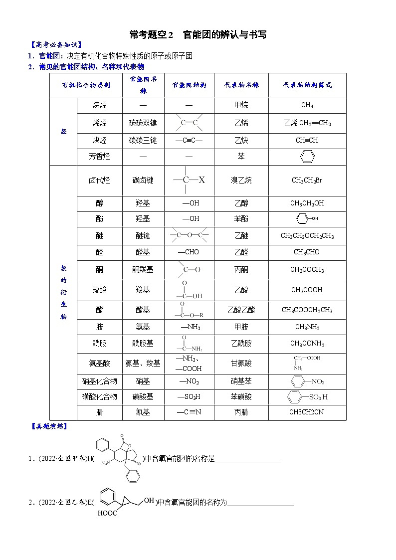 02    常考题空2　官能团的辨认与书写 （附答案解析）-备战2023年高考化学大题逐空突破系列（全国通用）第1页