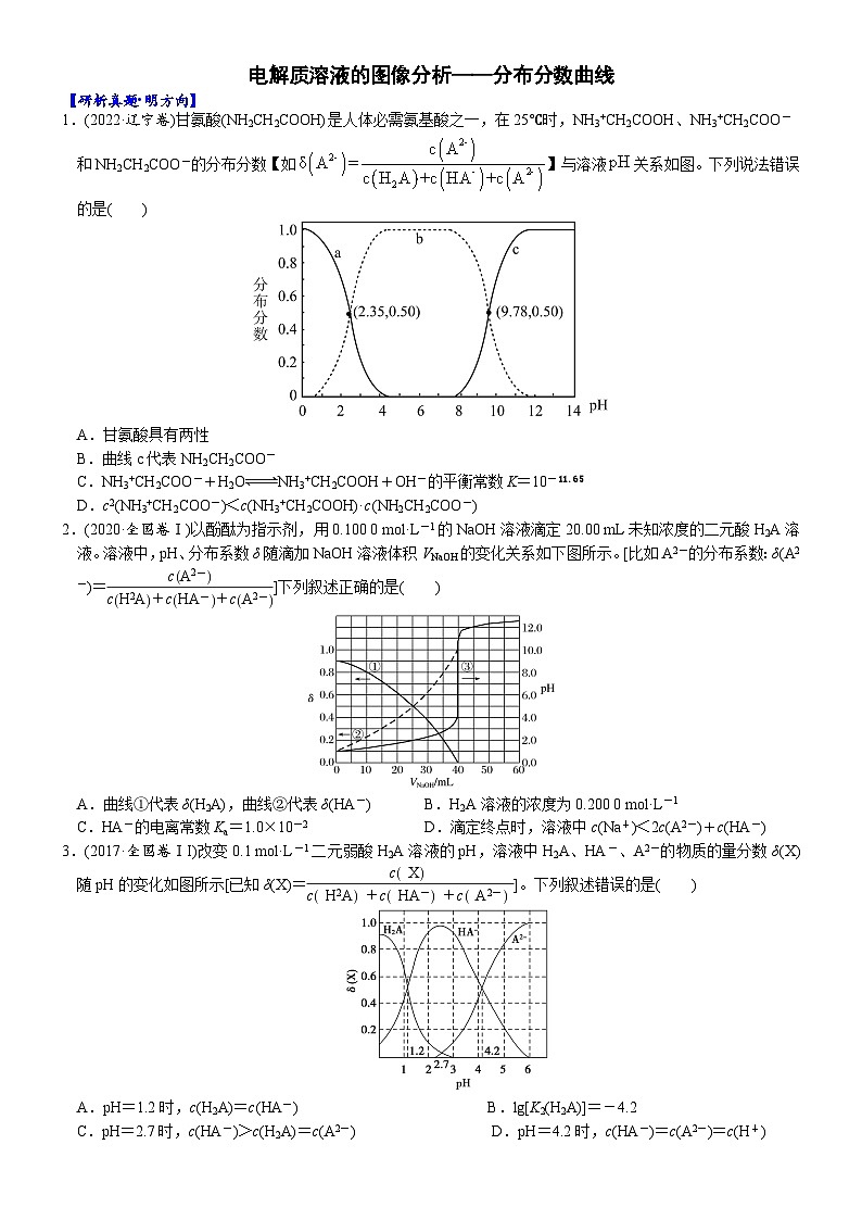 05    考向5   电解质溶液的图像分析——分布分数曲线（附答案解析）-备战2023年高考化学大二轮专题突破系列（全国通用）第1页