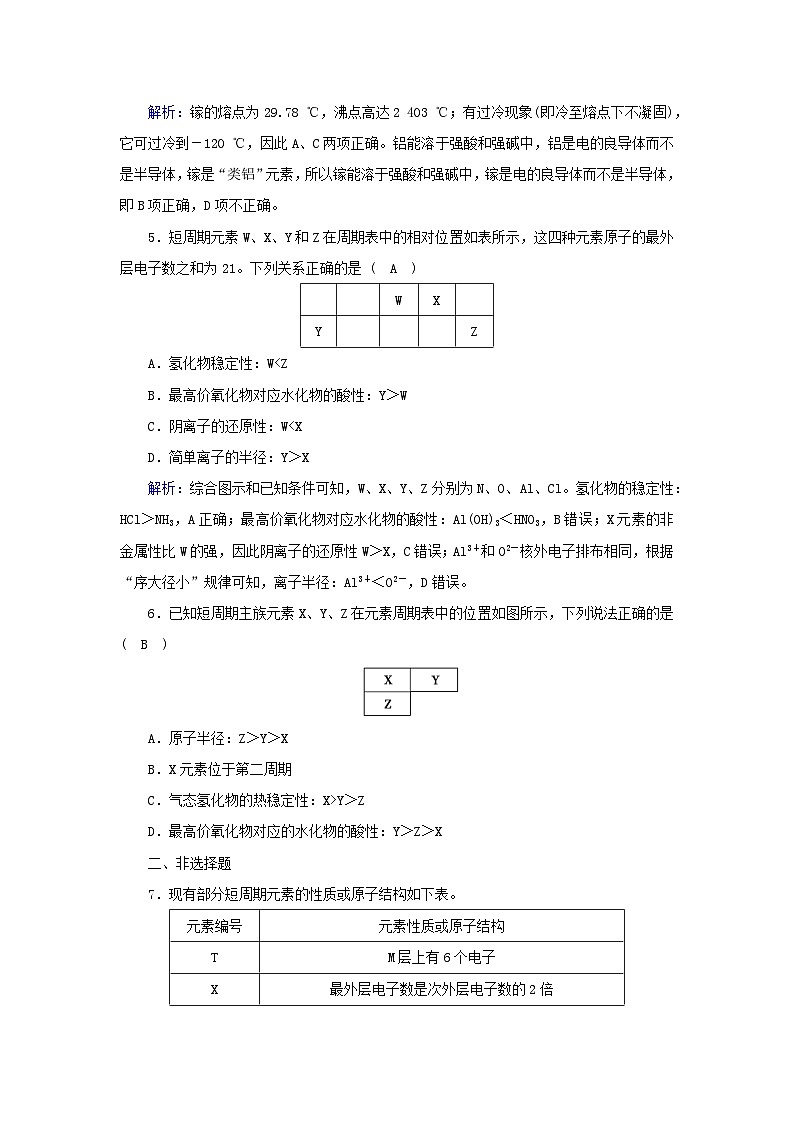 新教材2023年高中化学第4章物质结构元素周期律第2节元素周期律第2课时元素周期表和元素周期律的应用夯基提能作业新人教版必修第一册第2页