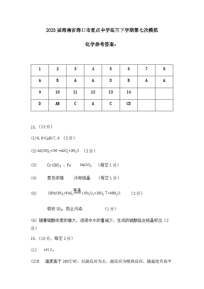 2023届海南省海口市重点中学高三下学期第七次模拟化学试题（PDF版含答案）01