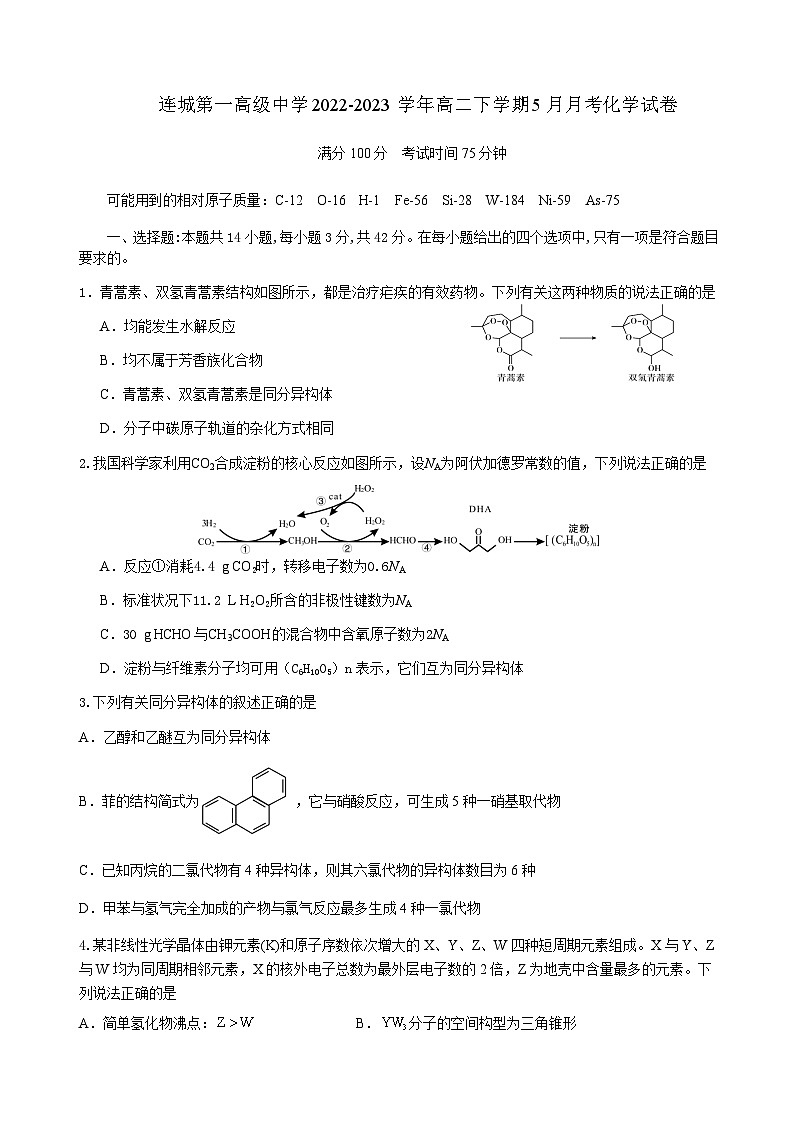 福建省龙岩市连城第一高级中学2022-2023学年高二下学期5月月考化学试题（Word版含答案）01