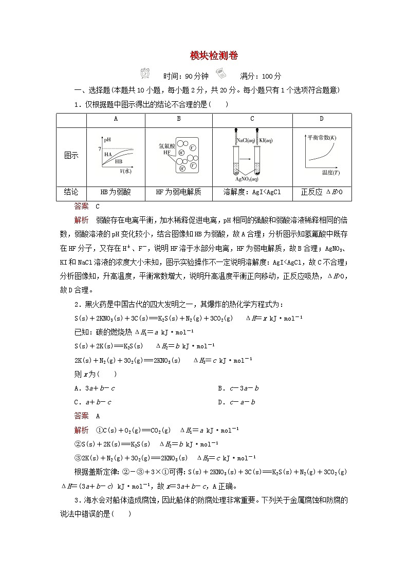 新教材高中化学模块检测卷鲁科版选择性必修101